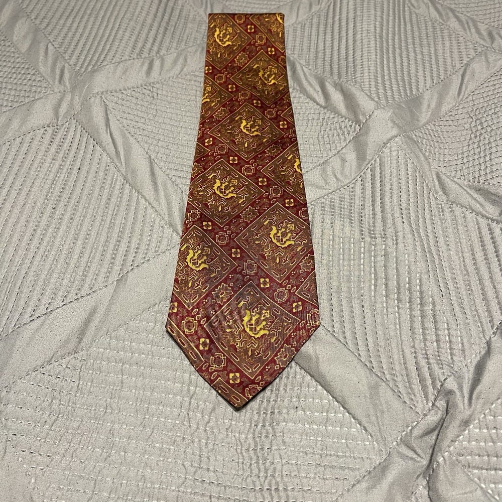 Vintage Tiffany Collection Silk Tie Classic Red Brown Yellow Mearan's OH